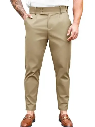 PASLTER Mens Chino Pants Slim Fit Flat Front Stretch Skinny Tapered Dress Pants Casual Trousers 