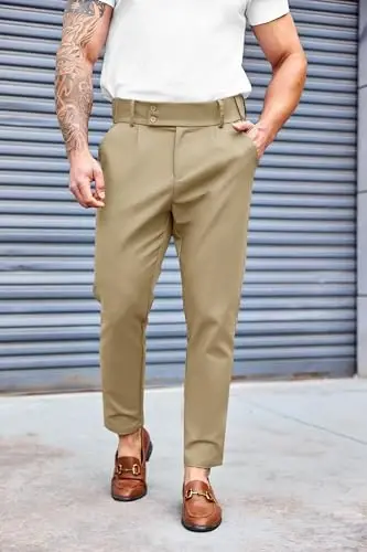 PASLTER Mens Chino Pants Slim Fit Flat Front Stretch Skinny Tapered Dress Pants Casual Trousers - MENS (1)