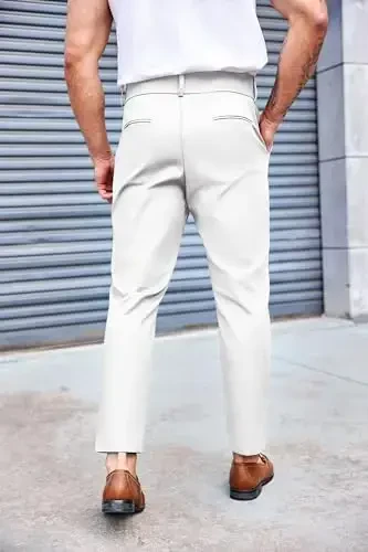 PASLTER Mens Chino Pants Slim Fit Flat Front Stretch Skinny Tapered Dress Pants Casual Trousers - 3