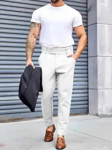 PASLTER Mens Chino Pants Slim Fit Flat Front Stretch Skinny Tapered Dress Pants Casual Trousers - 4