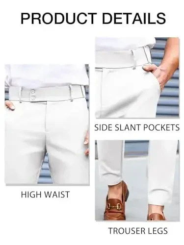 PASLTER Mens Chino Pants Slim Fit Flat Front Stretch Skinny Tapered Dress Pants Casual Trousers - 5