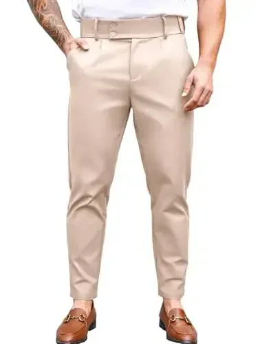 PASLTER Mens Chino Pants Slim Fit Flat Front Stretch Skinny Tapered Dress Pants Casual Trousers - Modazone