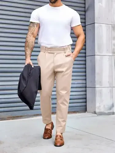 PASLTER Mens Chino Pants Slim Fit Flat Front Stretch Skinny Tapered Dress Pants Casual Trousers - 4