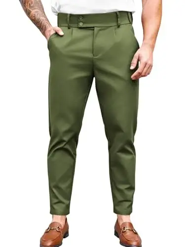 PASLTER Mens Chino Pants Slim Fit Flat Front Stretch Skinny Tapered Dress Pants Casual Trousers 