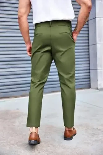 PASLTER Mens Chino Pants Slim Fit Flat Front Stretch Skinny Tapered Dress Pants Casual Trousers - 3