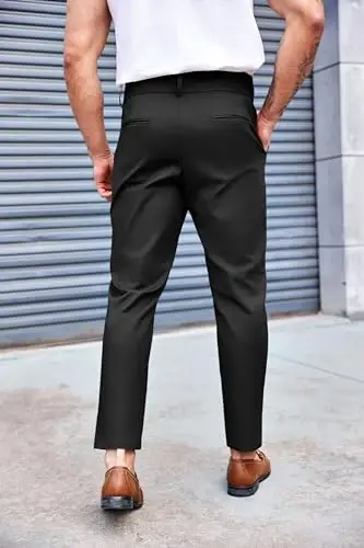 PASLTER Mens Chino Pants Slim Fit Flat Front Stretch Skinny Tapered Dress Pants Casual Trousers - 3