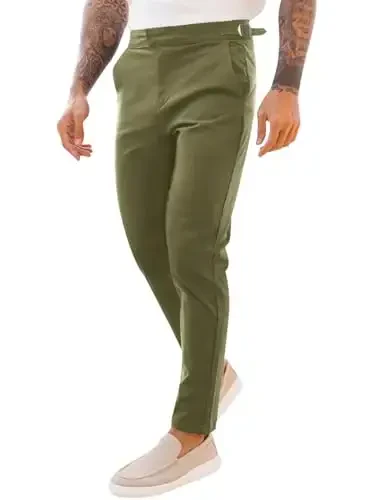 PASLTER Mens Chinos Pants Slim Fit Stretch Flat-Front Skinny Dress Suit Pants Cotton Slacks - PASLTER