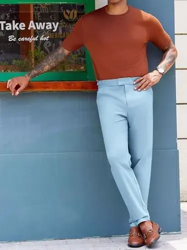 PASLTER Mens Chinos Pants Slim Fit Stretch Flat-Front Skinny Dress Suit Pants Cotton Slacks - 5