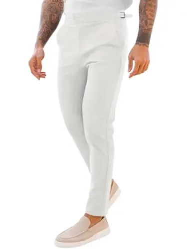PASLTER Mens Chinos Pants Slim Fit Stretch Flat-Front Skinny Dress Suit Pants Cotton Slacks 
