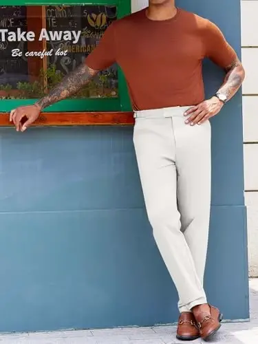 PASLTER Mens Chinos Pants Slim Fit Stretch Flat-Front Skinny Dress Suit Pants Cotton Slacks - 5