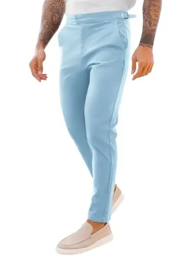 PASLTER Mens Chinos Pants Slim Fit Stretch Flat-Front Skinny Dress Suit Pants Cotton Slacks - 1