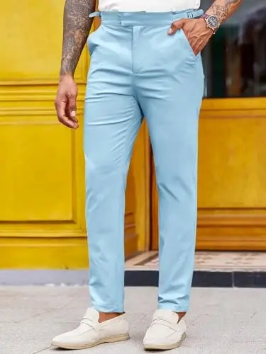 PASLTER Mens Chinos Pants Slim Fit Stretch Flat-Front Skinny Dress Suit Pants Cotton Slacks - PASLTER (1)