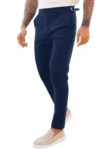 PASLTER Mens Chinos Pants Slim Fit Stretch Flat-Front Skinny Dress Suit Pants Cotton Slacks - 1