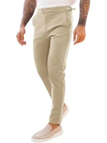 PASLTER Mens Chinos Pants Slim Fit Stretch Flat-Front Skinny Dress Suit Pants Cotton Slacks 