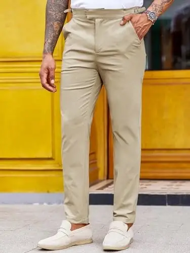 PASLTER Mens Chinos Pants Slim Fit Stretch Flat-Front Skinny Dress Suit Pants Cotton Slacks - PASLTER (1)