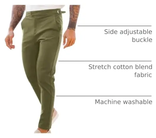 PASLTER Mens Chinos Pants Slim Fit Stretch Flat-Front Skinny Dress Suit Pants Cotton Slacks - 4