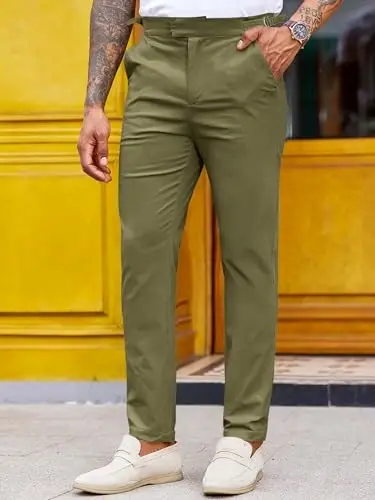 PASLTER Mens Chinos Pants Slim Fit Stretch Flat-Front Skinny Dress Suit Pants Cotton Slacks - PASLTER (1)