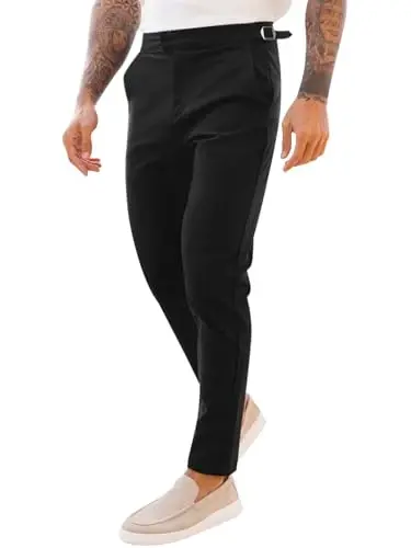 PASLTER Mens Chinos Pants Slim Fit Stretch Flat-Front Skinny Dress Suit Pants Cotton Slacks - 1