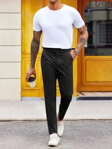 PASLTER Mens Chinos Pants Slim Fit Stretch Flat-Front Skinny Dress Suit Pants Cotton Slacks - 5