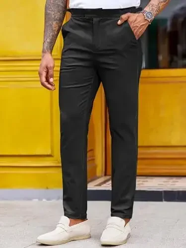 PASLTER Mens Chinos Shimlar Slim Fit Stretch Flat-Front Skinny Kostyum Shimlar Paxta Shim - 2