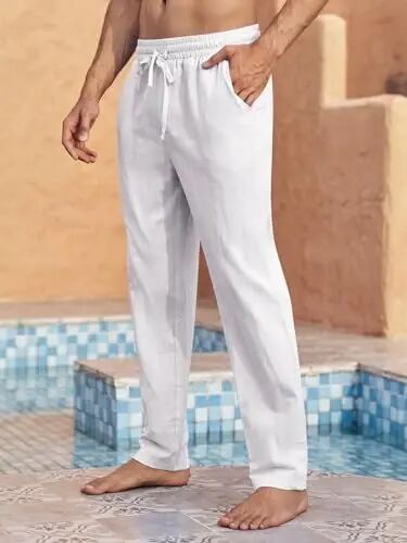 PASLTER Mens Cotton Linen Pants Casual Summer Beach Pants Dress Trousers | Loose Fit, Elastic Drawstring Waist, Lightweight, Straight-Legs, Slacks, Yoga, Work, Vacation, Quick Dry - PASLTER (1)