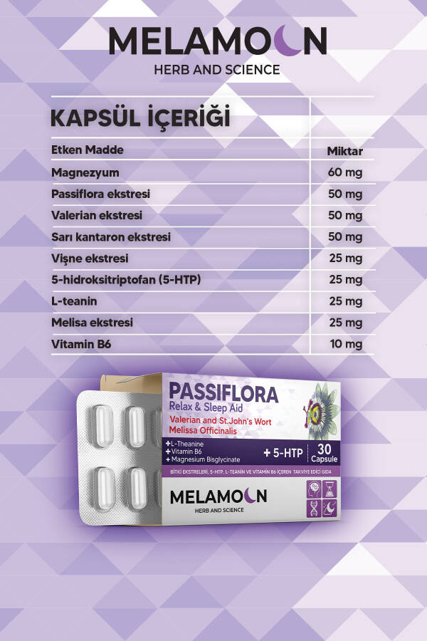 Passionflower (Passiflora) Enhanced with Magnesium and 5-HTP, Stress and Sleep Aid, 30 Capsules - 21