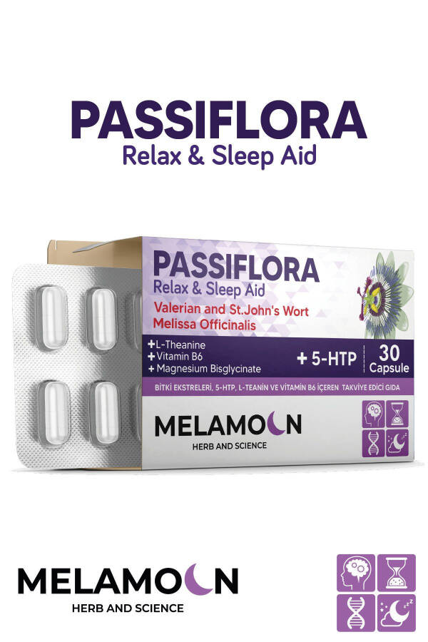 Passionflower (Passiflora) Enhanced with Magnesium and 5-HTP, Stress and Sleep Aid, 30 Capsules - 10