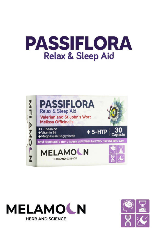 Passionflower (Passiflora) Enhanced with Magnesium and 5-HTP, Stress and Sleep Aid, 30 Capsules - 2