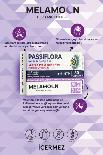 Passionflower (Passiflora) Enhanced with Magnesium and 5-HTP, Stress and Sleep Aid, 30 Capsules - 5