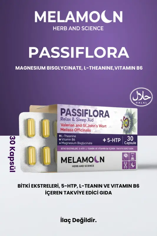 Passionflower (Passiflora) Enhanced with Magnesium and 5-HTP, Stress and Sleep Aid, 30 Capsules - 2