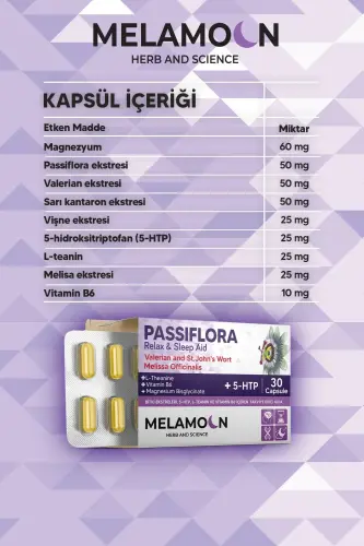 Passionflower (Passiflora) Enhanced with Magnesium and 5-HTP, Stress and Sleep Aid, 30 Capsules - 4