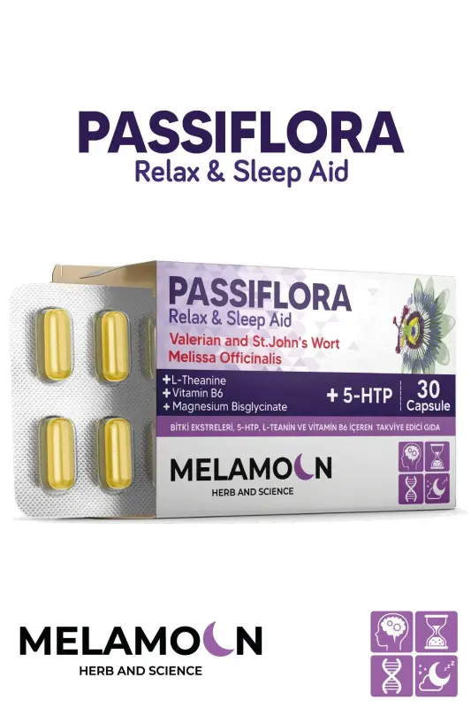 Passionflower (Passiflora) Enhanced with Magnesium and 5-HTP, Stress and Sleep Aid, 30 Capsules - 5