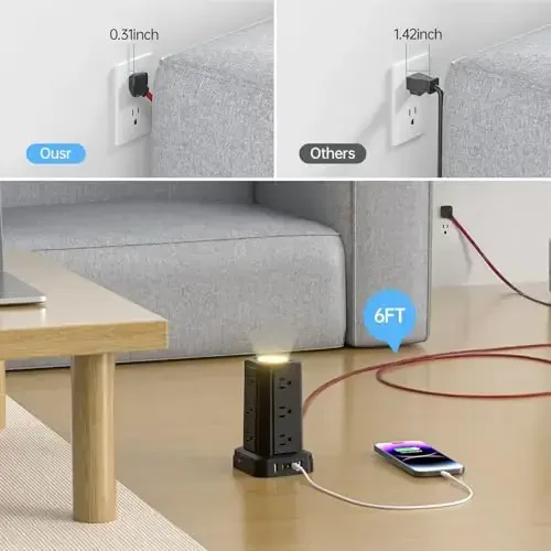 PASSUS Power Strips with Surge Protection, Flat Plug Power Strip with 12 Outlets 4 USB Ports, Charging Tower 1625W/13A 6FT Braided Extension Cord with Multiple Outlets Office Supplies Dorm Essentials - 2