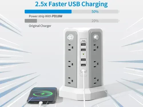 PASSUS Surge Protector Power Strip USB C Porti bilan, 10FT uzaytirish shnuri 12 AC rozetkasi bilan, uy ofisi yotoqxonasi uchun kuchlanishdan himoya qiluvchi elektr tarmoqlari - 2