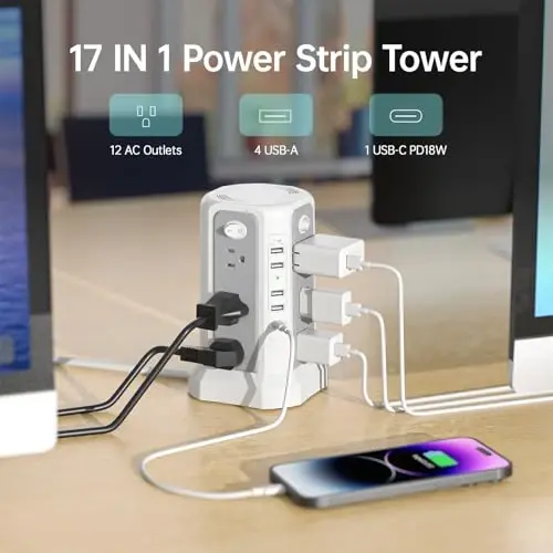PASSUS Surge Protector Power Strip with USB C Port,10FT Extension Cord with 12 AC Outlets, Power Strips with Surge Protection for Home Office DormRoom - 3
