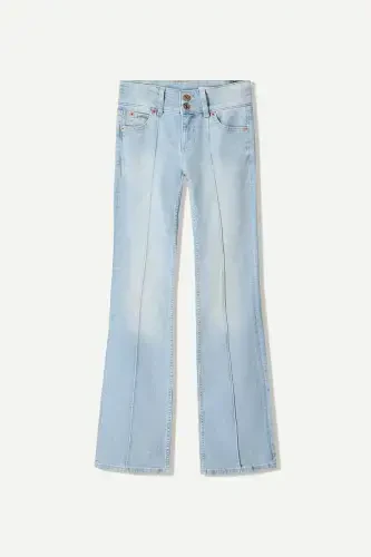 Past past etik bootcut jinsi shim - Ochiq ko'k - BERSHKA (1)