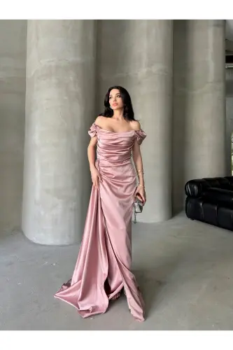 Past pastak yelkali kechki libos-Pudra - SERICA MODA (1)