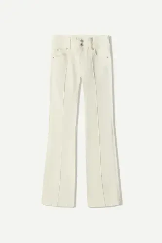 Pastak bel bootcut jinsi-Krem - BERSHKA (1)