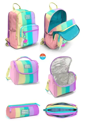 Pastel Colors 3-piece SET School Backpack - pastel colors - CORAL HIGH (1)