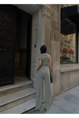 PASTEL GREEN Asymmetric Blouse Pants Set-PASTEL GREEN - 4