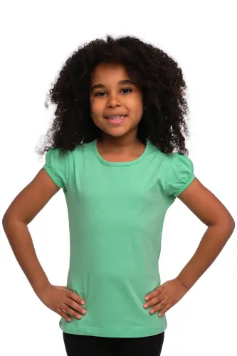 Pastel Green Basic Baby Girl Snap Button Round Neck Watermelon Sleeve T-Shirt 