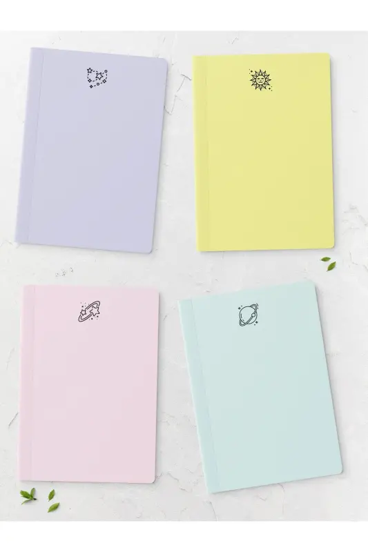 Pastel mavzudagi daftar to'plami - 4 dona - 14cm*20cm - 64 sahifa - Chizg'isiz-Pastel - POSTIFULL