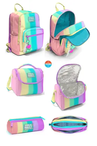 Pastel Renkler 3'lü SET Okul Sırt Çantası - pastel renkler 