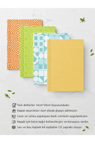 Pastel Temalı Defter Seti - Pastel Dizaynlı Not Defteri - 4 Adet - 14cm*20cm - 64 Sayfa-Pastel - 2
