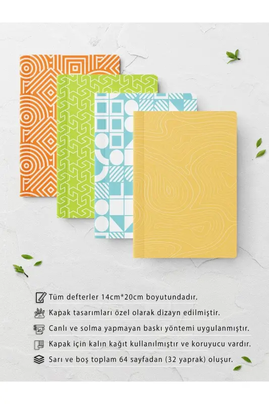 Pastel Temalı Defter Seti - Pastel Dizaynlı Not Defteri - 4 Adet - 14cm*20cm - 64 Sayfa-Pastel - 2