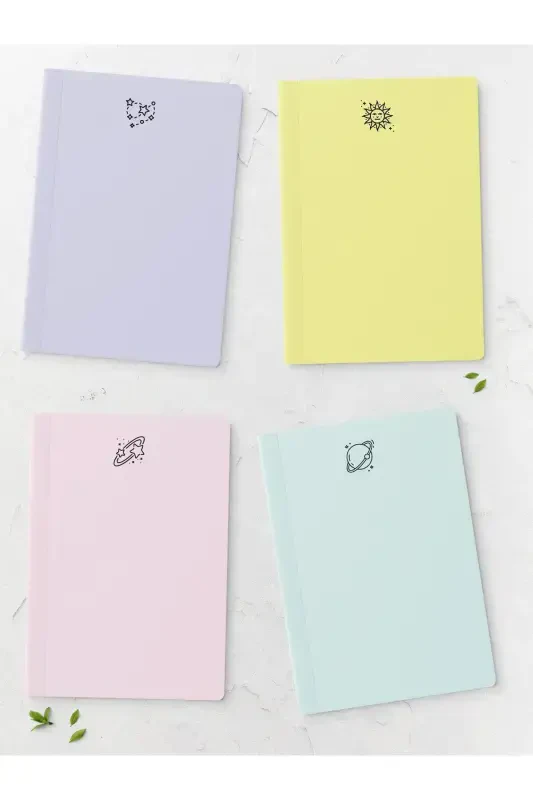 Pastel Themed Notebook Set - 4 Pieces - 14cm*20cm - 64 Pages - Plain - Pastel - POSTIFULL