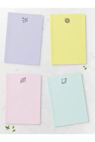 Pastel Themed Notebook Set - 4 Pieces - 14cm*20cm - 64 Pages - Plain - Pastel 