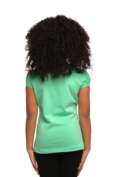 Pastel Yeşil Basic Kız Çocuk Sıfır Yaka Karpuz Kol Tişört - PASTEL GREEN - 3