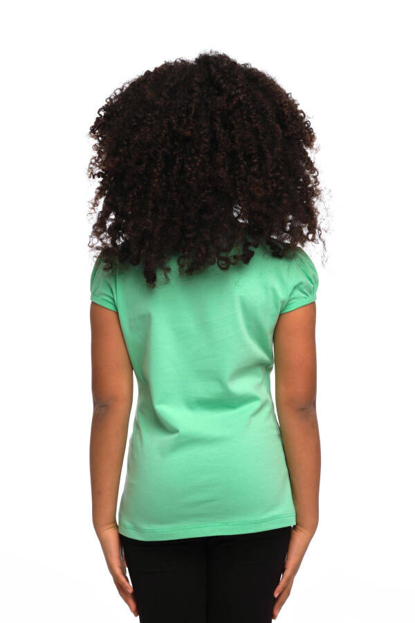 Pastel Yeşil Basic Kız Çocuk Sıfır Yaka Karpuz Kol Tişört - PASTEL GREEN - 3