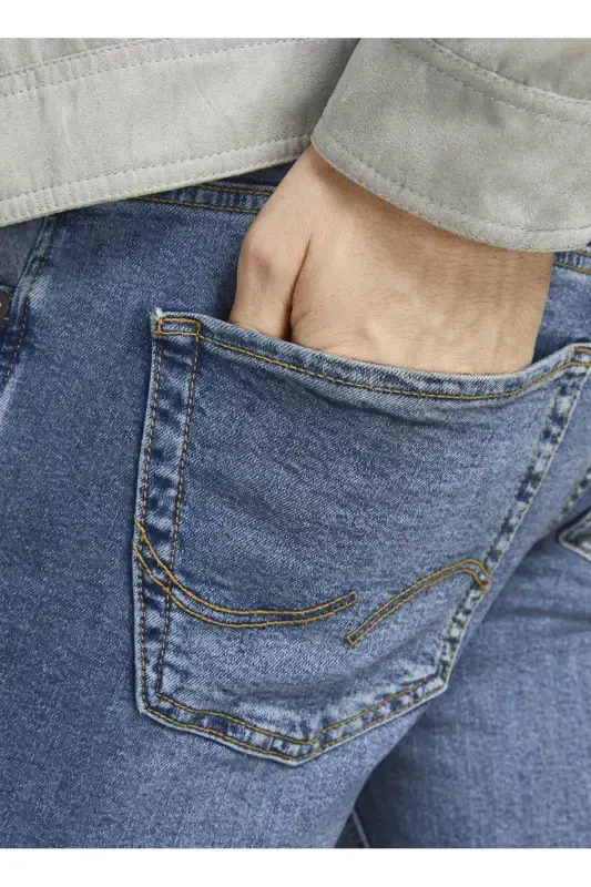 Pastki bel, ingich kiyimli, to'g'ri o'tirgan erkaklar uchun denim shimlar. - 5